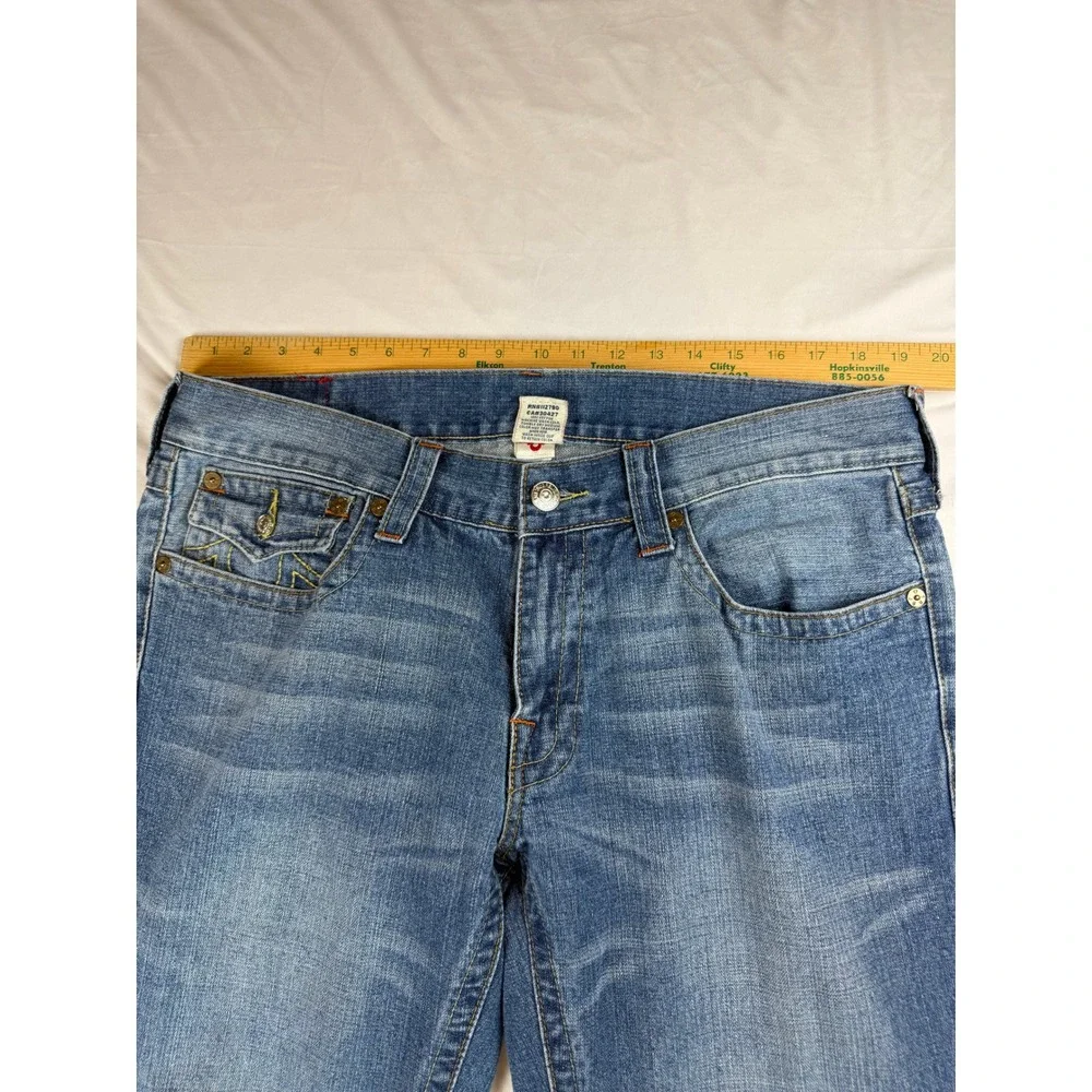 True Religion Billy Bootcut Jeans Mens 36 Blue Made in USA Yellow Stitching